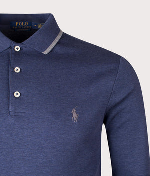 Custom Slim Fit Polo Ralph Lauren Polo Shirt, Spring Navy Heather shot at EQVVS. Detail shot. 