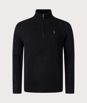 Polo ralph lauren half zip cotton knit jumper with multi player logo in black best sale