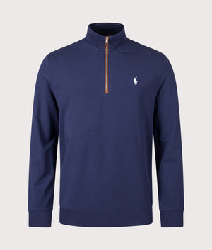 Polo Ralph Lauren Water-Repellent Terry Sweatshirt in Refined Navy. Front angle shot at EQVVS.