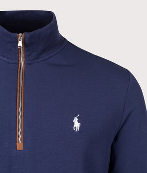 Polo Ralph Lauren Water-Repellent Terry Sweatshirt in Refined Navy. Detail angle shot at EQVVS.