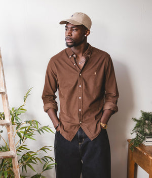 Polo Ralph Lauren Slim Fit Corduroy Shirt Chocolate Mousse Campaign shot at EQVVS