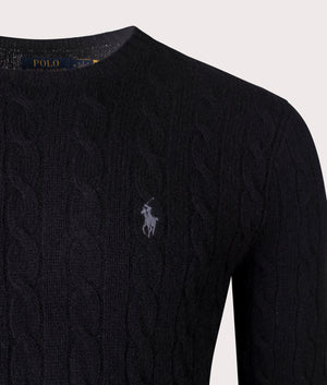 Polo Ralph Lauren Cashmere Blend Cable Knit Jumper in Polo Black at EQVVS Detail Shot