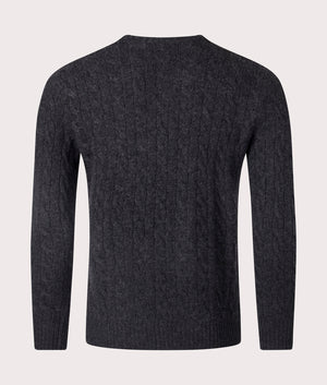 Cashmere Blend Cable Knit Jumper in Dark Granite Heather by Polo Ralph Lauren at EQVVS. Back Angle Shot.