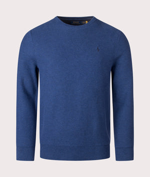 Polo Ralph Lauren Textured Cotton Mesh Knitted Jumper in Rustic Navy Blue Heather at EQVVS Front Shot