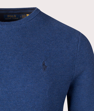 Polo Ralph Lauren Textured Cotton Mesh Knitted Jumper in Rustic Navy Blue Heather at EQVVS Detail Shot