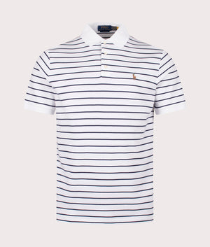 Polo Ralph Lauren Classic Fit Soft Cotton Polo Shirt in White/Refined Navy. Front angle shot at EQVVS.