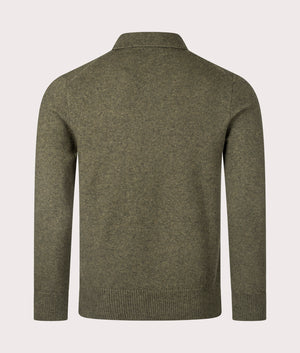 Polo Ralph Lauren Polo Collar Knit Jumper in Cargo Olive Heather. Back Shot at EQVVS.