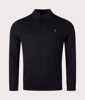 Wool Polo-Collar Sweatshirt in Polo Black by Polo Ralph Lauren. EQVVS Shot.