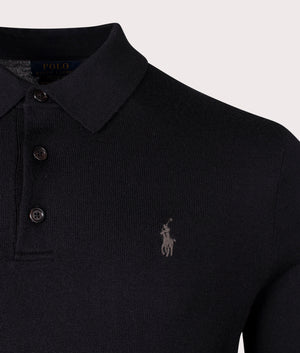 Wool Polo-Collar Sweatshirt in Polo Black by Polo Ralph Lauren. EQVVS Shot.