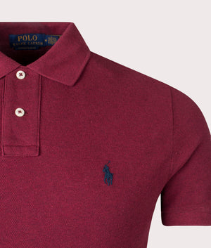 Polo Ralph Lauren, Custom Slim Fit Mesh Polo Shirt, vintage port heather, Eqvvs Menswear, detailed shot angle
