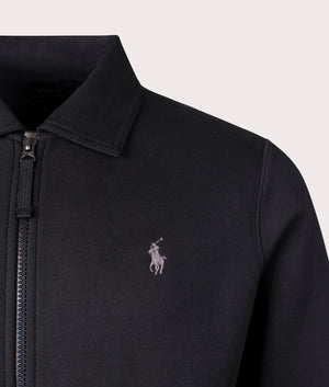 Polo Ralph Lauren Zip Through Bomber Jacket in Polo Black. Detail angle shot at EQVVS.