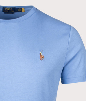 Polo Ralph Lauren Custom Slim Fit Pima T-Shirt in Sky Blue. EQVVS Detail Shot.