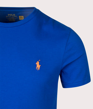 Polo Ralph Lauren Custom Slim Fit Jersey T-Shirt in Blue Saturn. Shot at EQVVS.  Detail shot. 