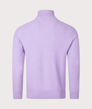 Polo Ralph Lauren Quarter Zip Contrast Logo Knit Jumper in Sky Lavender. Shot at EQVVS. Back shot. 