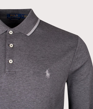 Custom Slim Fit Polo Shirt Barclay Heather Grey, Polo Ralph Lauren. Detail shot at EQVVS. 