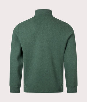 Polo Ralph Lauren Quarter Zip Estate Rib Knit in Scotch Pine Green Heather with Barley Grey Heather interior. EQVVS Back Shot