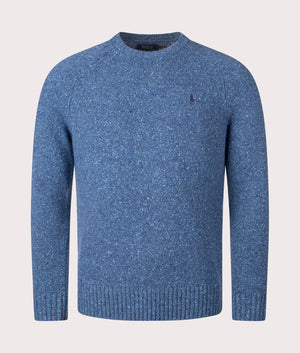 Polo Ralph Lauren Speckled Wool-Blend Crewneck Jumper in Chambray Blue Donegal at EQVVS Menswear Front Shot