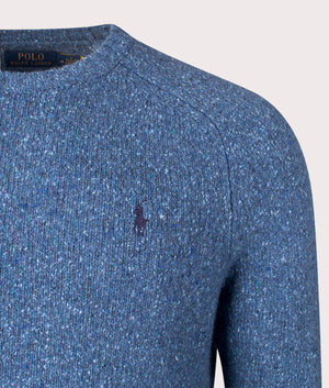 Polo Ralph Lauren Speckled Wool-Blend Crewneck Jumper in Chambray Blue Donegal at EQVVS Menswear Detail Shot