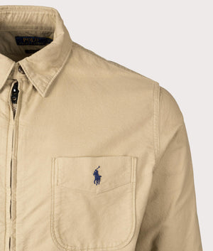 Polo Ralph Lauren Garment Dyed Oxford Overshirt in Surrey Tan at EQVVS Menswear Detail Shot