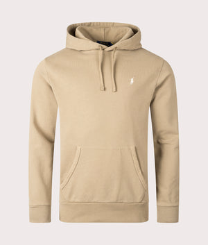 Polo Ralph Lauren Loopback Fleece Hoodie in Desert Khaki. Front angle shot at EQVVS.