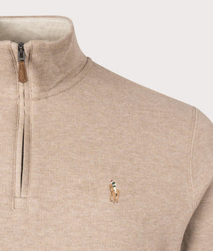 Polo Ralph Lauren Quarter Zip Estate Rib Knit Grey Cloud Heather/Expedition Dune Int at EQVVS Menswear logo shot