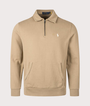 Desert Khaki Quarter Zip Loopback Sweatshirt by Polo Ralph Lauren. Front shot, EQVVS. 