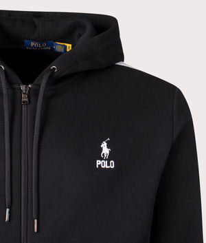 Polo Ralph Lauren Zip Through Double-Knit Hoodie in Polo Black. Shot at EQVVS. Detail shot. 