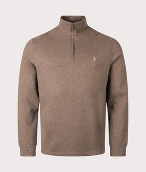 Estate-Rib Quarter Zip Knit in cedar Heather from Polo Ralph Lauren. Front angle shot at EQVVS.