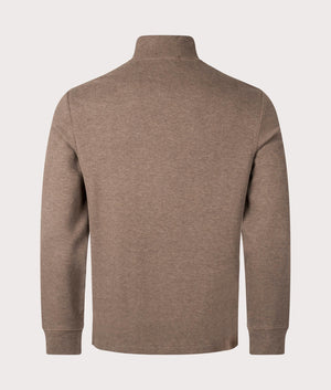 Estate-Rib Quarter Zip Knit in cedar Heather from Polo Ralph Lauren. Back angle shot at EQVVS.