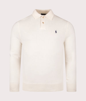 Polo Ralph Lauren Polo Collar Knit Jumper in Andover Cream. Front Shot at EQVVS.