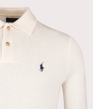 Polo Ralph Lauren Polo Collar Knit Jumper in Andover Cream. Detail Shot at EQVVS.