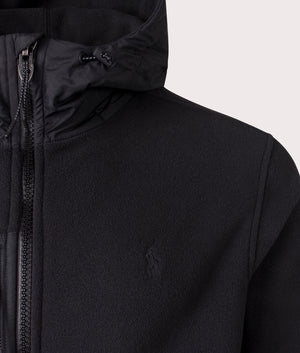 Polo Ralph Lauren Brushed Fleece Hybrid Hoodie in Polo Black. Shot at EQVVS. Detail shot. 