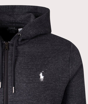 Ralph Lauren, Zip Through Double Knit Hoodie, Black Marl Heather, Eqvvs Menswear, detailed shot angle