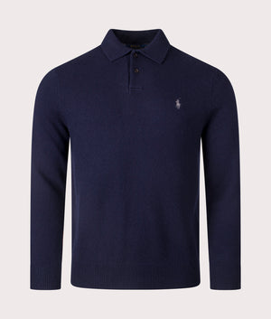 Polo Ralph Lauren Polo Collar Knit Jumper in Hunter Navy. Front Shot at EQVVS.