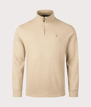 Discover the Polo Ralph Lauren Estate-Rib Quarter Zip Knit in Coastal Beige. Front Shot at EQVVS.