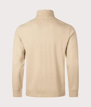 Discover the Polo Ralph Lauren Estate-Rib Quarter Zip Knit in Coastal Beige. Back Shot at EQVVS.