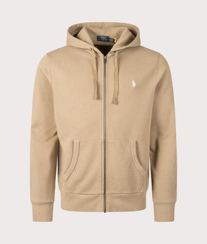 Polo Ralph Lauren Zip Through Hoodie in Desert Khaki at EQVVS. Front Shot.