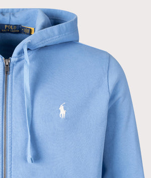 Polo Ralph Lauren Zip Through Hoodie in Blue Orbit at EQVVS. Close Shot.