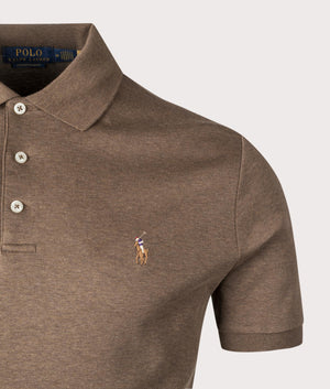 Polo Ralph Lauren Custom Slim Fit Soft Cotton Polo Shirt in Cedar. Detail Shot at EQVVS.