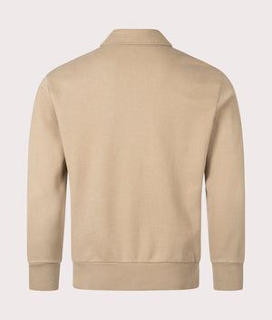 Polo Ralph Lauren Loopback Fleece Collared Sweatshirt in Desert Khaki. Back Shot at EQVVS