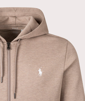 Polo Ralph Lauren Zip Through Double Knit Hoodie in Adirondack Heather. Shot at EQVVS.  Detail shot. 