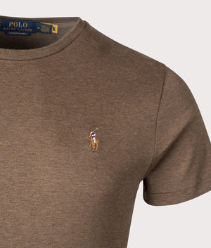 Polo Ralph Lauren Custom Slim Fit Pima T-Shirt in Cedar Heather. Detail Shot at EQVVS.