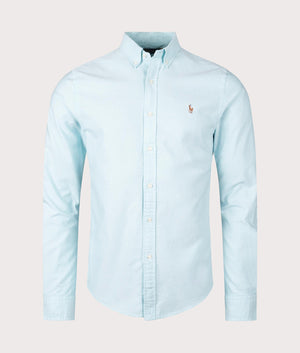 Polo Ralph Lauren Slim Fit Oxford Shirt in Aegean Blue. Front Shot at EQVVS.