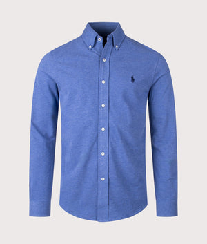 Polo Ralph Lauren Featherweight Mesh Shirt inFaded Royal Heather Blue. EQVVS Front Shot.