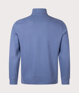 Estate-Rib Quarter Zip Knit in Capri Blue by Polo Ralph Lauren at EQVVS. Back Angle Shot. 