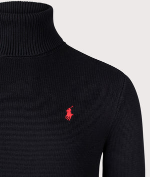 Polo Ralph Lauren Cotton Turtleneck Jumper in Polo Black. EQVVS Detail Shot.