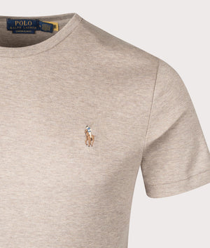 Polo Ralph Lauren Custom Slim Fit Pima T-Shirt in Adirondak Heather. Detail Shot at EQVVS