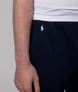 Polo Ralph Lauren Lounge Joggers in Cruise Navy. Shot at EQVVS. Detail shot. 