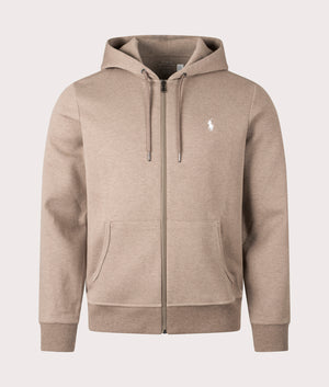 Polo Ralph Lauren Zip Through Double Knit Hoodie in Brown Heather. Shot at EQVVS. Front detail shot 