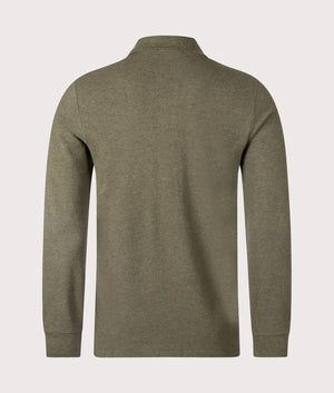 Polo Ralph Lauren Custom Slim Fit Long Sleeve Polo Shirt in Service Green Heather. EQVVS Back Shot.